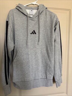 adidas Light Gray Hoodie with Black Stripe Accents